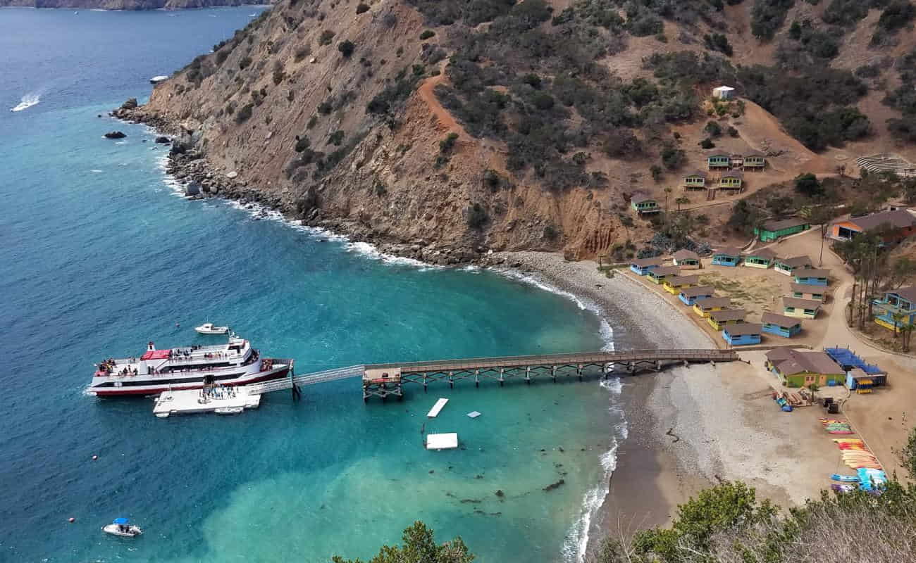 Small pocket cove and moored boats at Buttonshell Cove on Catalina Island