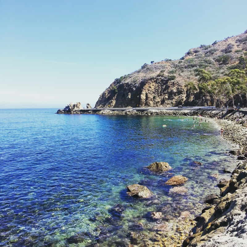 Rocky shoreline and clear water at Lover's Cove near Avalon, Catalina Island